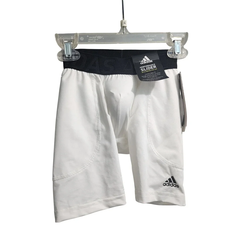 Adidas Boys XS Triple Stripe Performance Slider w/ Cup White AEROREADY